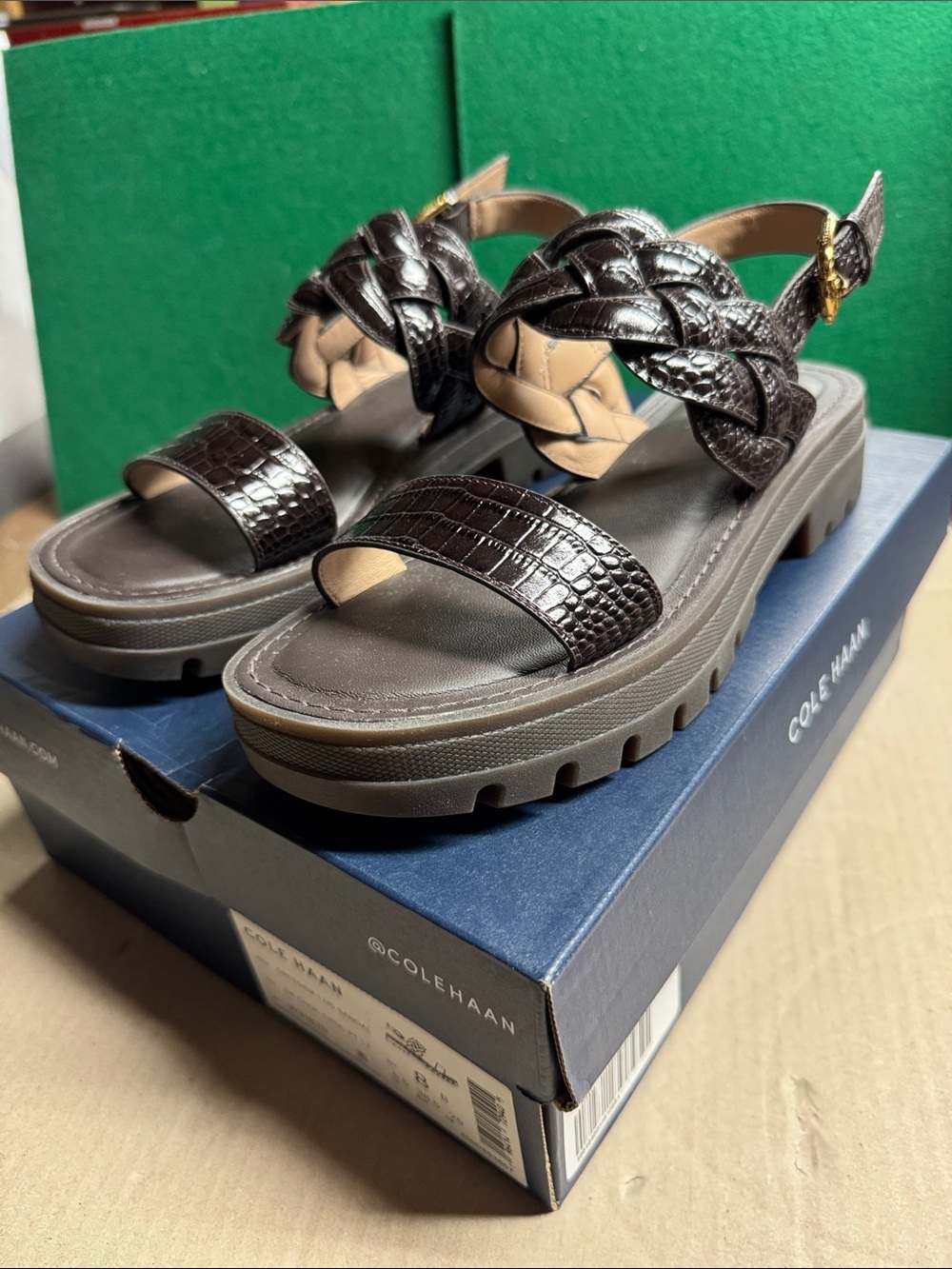 Cole Haan Women's Dark Brown Braided Platform Sandals
